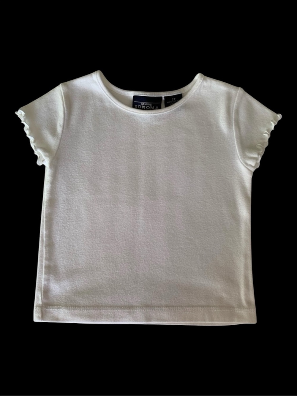 Vintage Sonoma T-Shirt Girls 2T Solid White Ruffles Crewneck Short Cap Sleeve